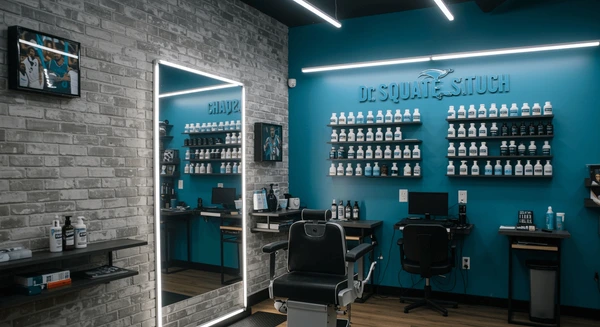 Interior da barbearia e serviço de corte